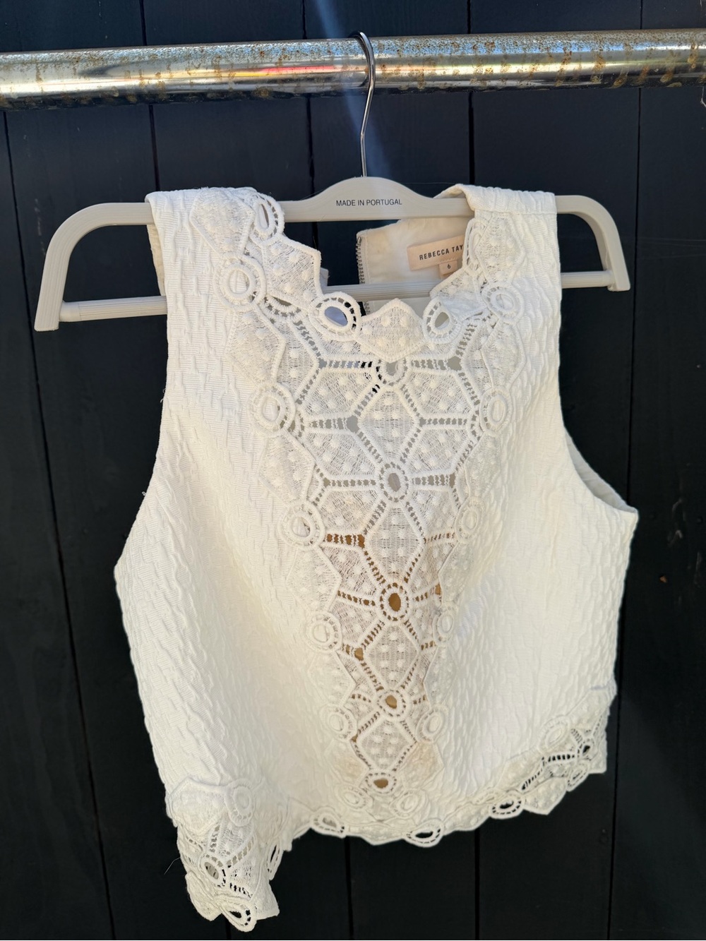Rebecca Taylor Ivory Crochet-Panel Sleeveless Camisole